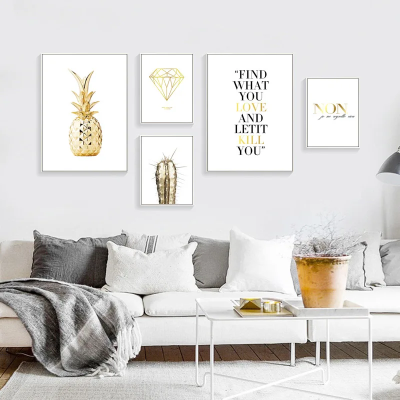 Nordic-Poster-Wall-Frame-Gold-Cactus-Posters-And-Prints-Pineapple-Wall-Art-Canvas-Painting-Wall-Pictures (2)