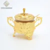 Tulip Design Gold Plated Iron Round Shape Sugar Pot With Cover And Spoon