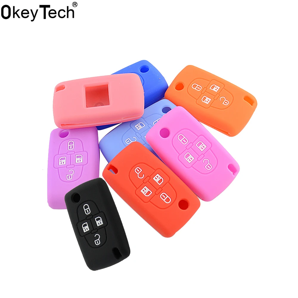 OkeyTech Soft Silicone Rubber Car Key Case Cover Shell For Peugeot 1007 Citroen C8 Good Quality 4 Buttons Remote Key Case Shell