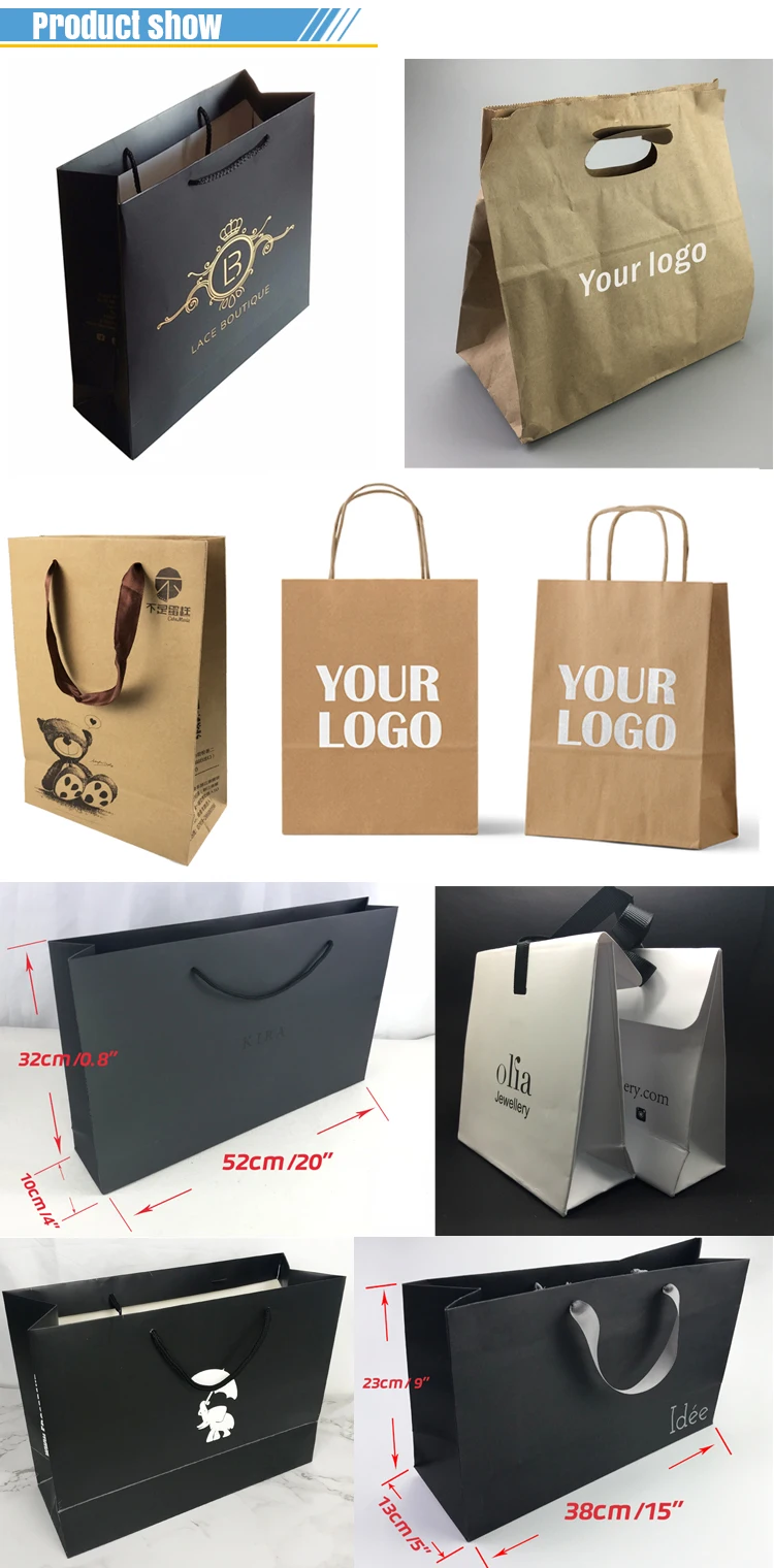 China Factory Your Own Logo Custom Gift Luxurious Shopping Brown White Kraft Paper Packing Bags