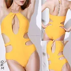 custom bright yellow women sexy bikini one piece swimsuit