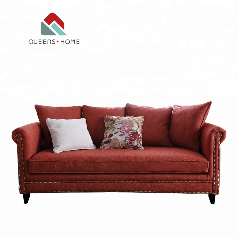 Fábrica de móveis para casa baixo MOQ vermelho adornado sofá, sala de estar de veludo estofos 3 seater sofá vermelho