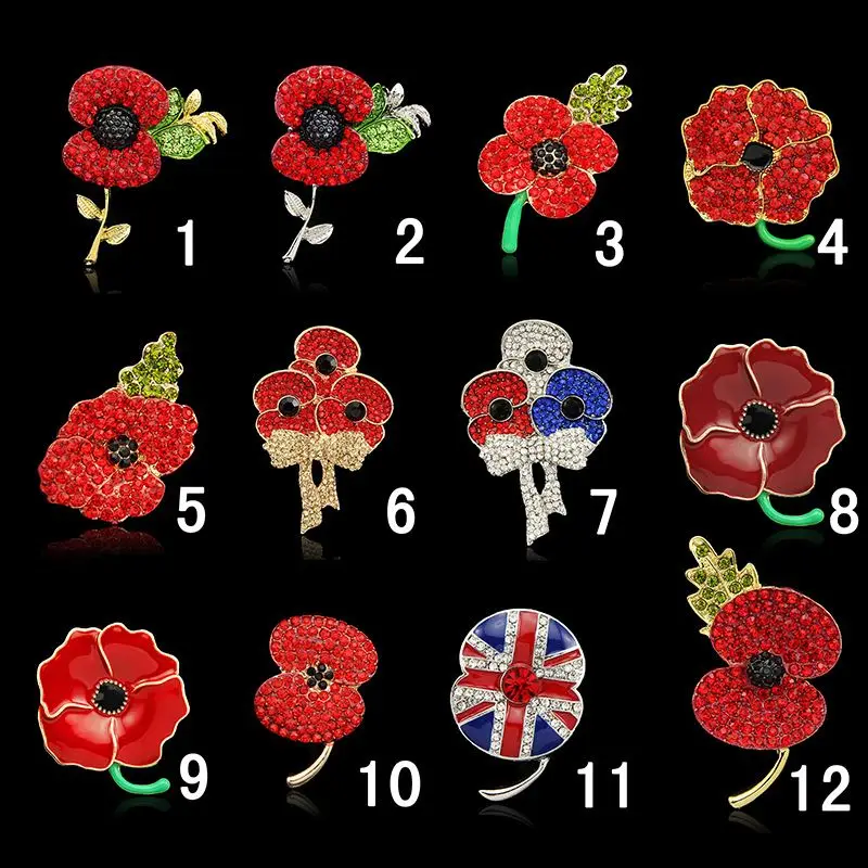2015 New rhinestone crystal flower rhinestone alloy poppy brooch, N/a