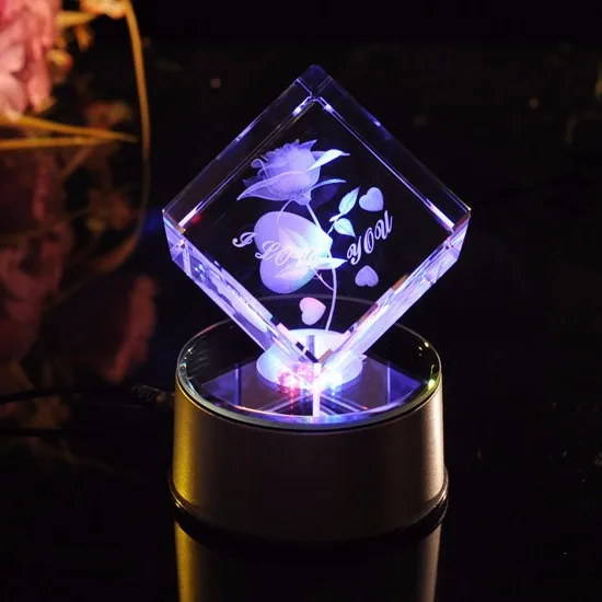 rose flower laser engraved crystal cube wedding favors
