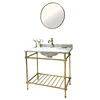 Classic style stainless steel golden frame marble top bathroom vanity