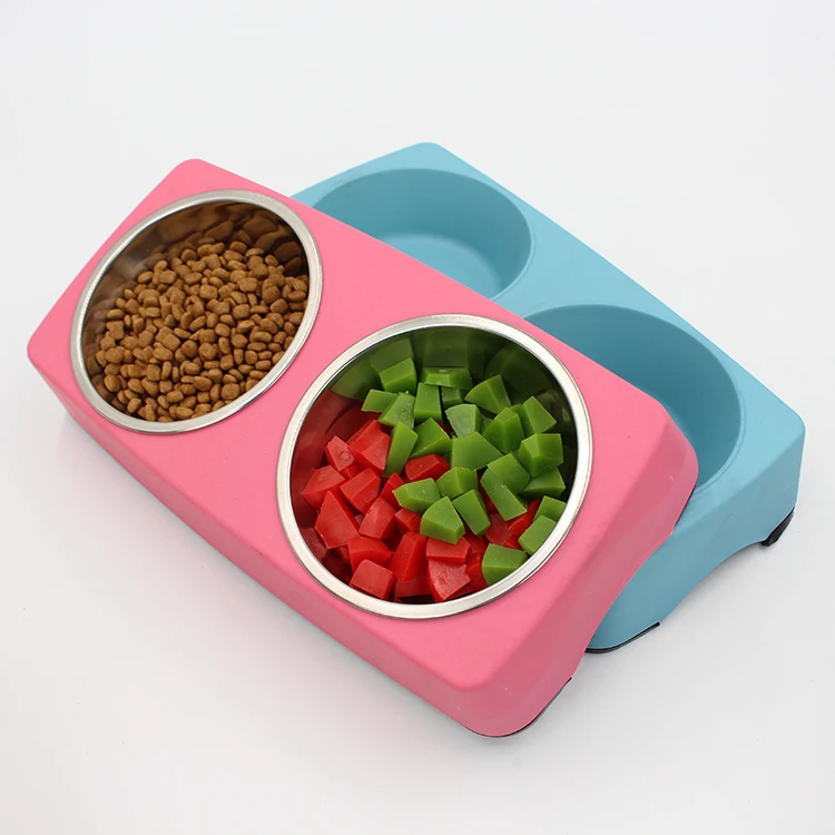 Dog Bowls Stainless Steel Water and Food Feeder with Non Spill Skid Resistant Silicone Mat for Pets raised cat bowl