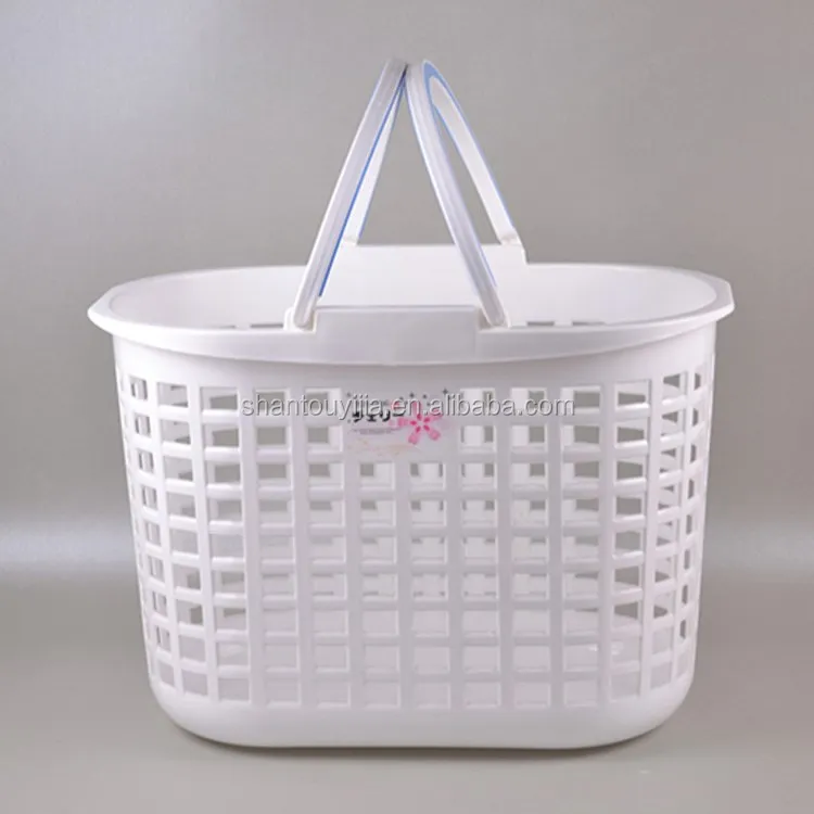 White Cherry Print Plastic Shopping Basket With Handle Buy Plastic