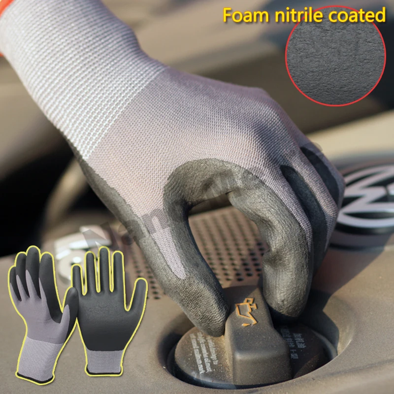 NMSAFETY 13 gauge polyester liner black nitrile gloves industrial work gloves