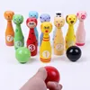 2018 Mini playing toys animal wooden bowling pins set toy