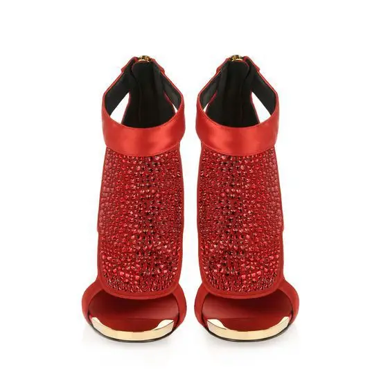 2014 ankle wrap Red Satin and Crystal Sandals pre-fall 2013 red heart shape dress high heel sandals for women