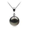 Natural 100% Tahitian Black Pearl 11-11.5mm Silver Pendant in Micro Setting in Good Quality with Silver Chain