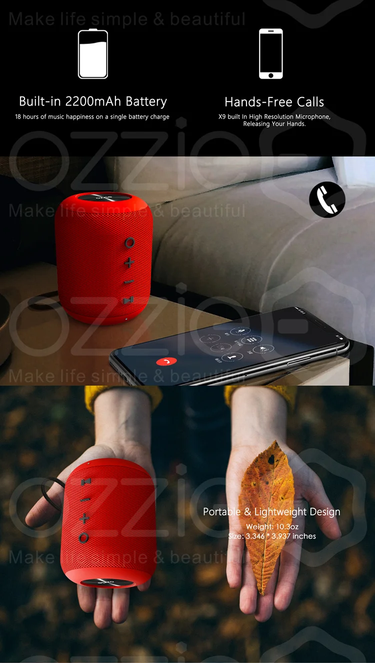 OZZIE X9 Bluetooth Speakers Premium Stereo Portable Wireless Speaker With Patented Enhance Bass For Outdoor User - ANKUX.COM