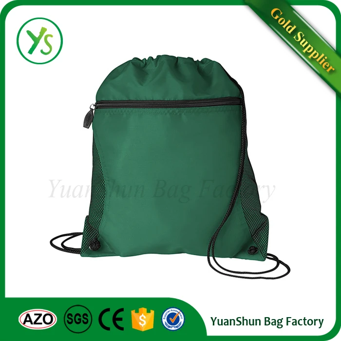 cheap blank zipper polyester drawstring bag