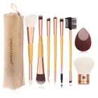 8pcs Double End Synthetic hair Bamboo handle Eye Face Make up Brush Kabuki Brush set with Microfiber Makeup Sponge with bag