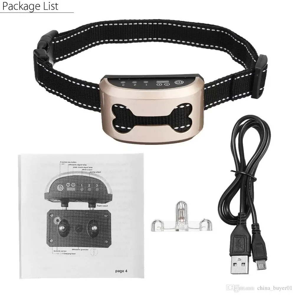 

Pet Dog Rechargeable Anti Bark Collar Control Train Waterproof Stop Barking Dog Waterproof Ultrasonic Training Collars