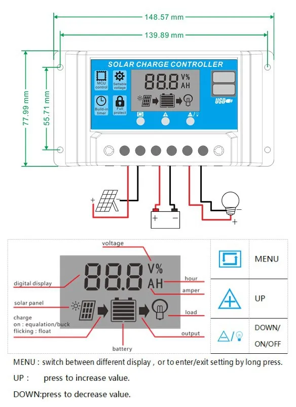 12V 24V 48V 10A 20A 30A smart LCD PWM controller