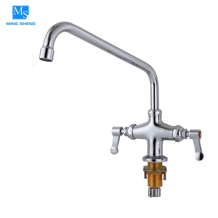 Jiangmen catering kitchen durable chrome stylish taps double handles two function quick open water tap