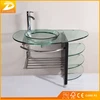 Hangzhou Transparent Tempered Glass Washing Hand Basin Sink Stainless Steel Support Wall Bathroom Glass Basin