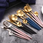 Portuguese Style Matte Pink Blue Cutlery Black Gold White Plated Flatware Set