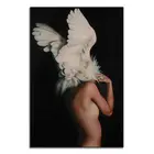 Hot semi- nude woman picture Black White Decorativos Girls Feather Angel Wings Art Poster Wall Custom Canvas Print