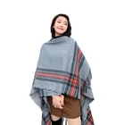 2019 Fashion Scarf Shawl Women'S Colorful Stripe Design Outdoor Shawls Wholesale Winter Acrylic Poncho With Hat