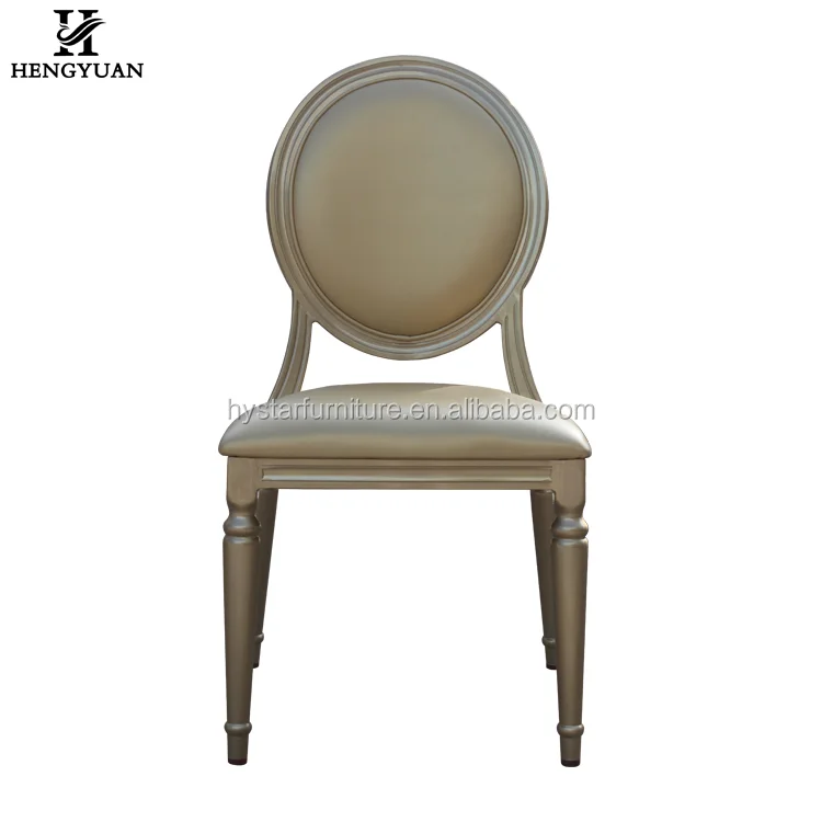 Hot Selling leather luxury french round back stacking gold dining chair,restaurant chair