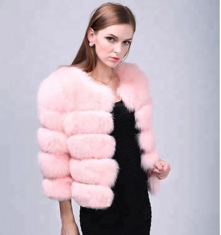 

Women's Winter Fox Fur jacket o-neck Solid Colored black blue 3xl wholesaler, Picture
