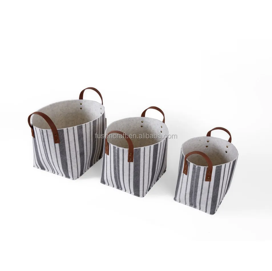 cream felt made dirty laundry bag basket with handles