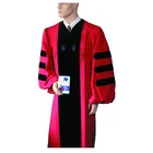 School Use and Graduation Uniform Type red and black doctoral gown
