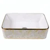India Saudi sanitary ware lavabo gold washing basin no faucet hole square countertop ceramic golden bathroom sinks