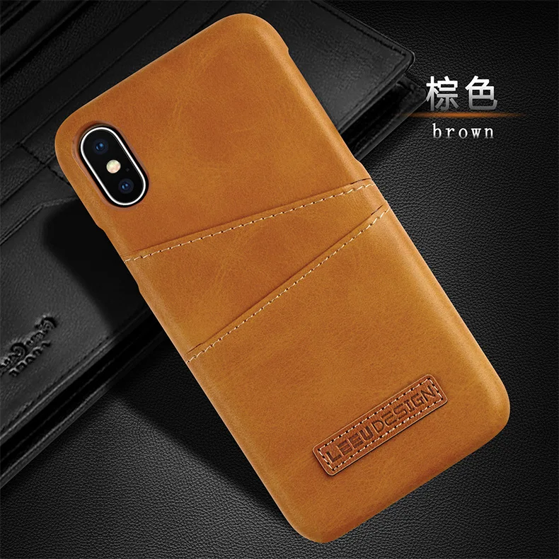 

Calf leather shell The New Card anti-fall for iphone x xs xsmax xr 8 8plus 7 7plus 6s 6splus Half pack Solid color phone case