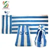 Wholesale high quality fringed folding packaging beach backpack towel cotton terry
