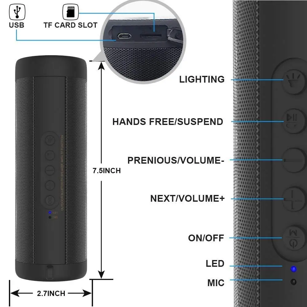 2019 Amazon Best Seller outdoor waterproof portable LED Bluetooth Speaker with FM Radio and function support hands free call - ANKUX.COM
