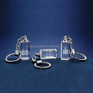 crystal glass led keychain for wedding souvenir promotional