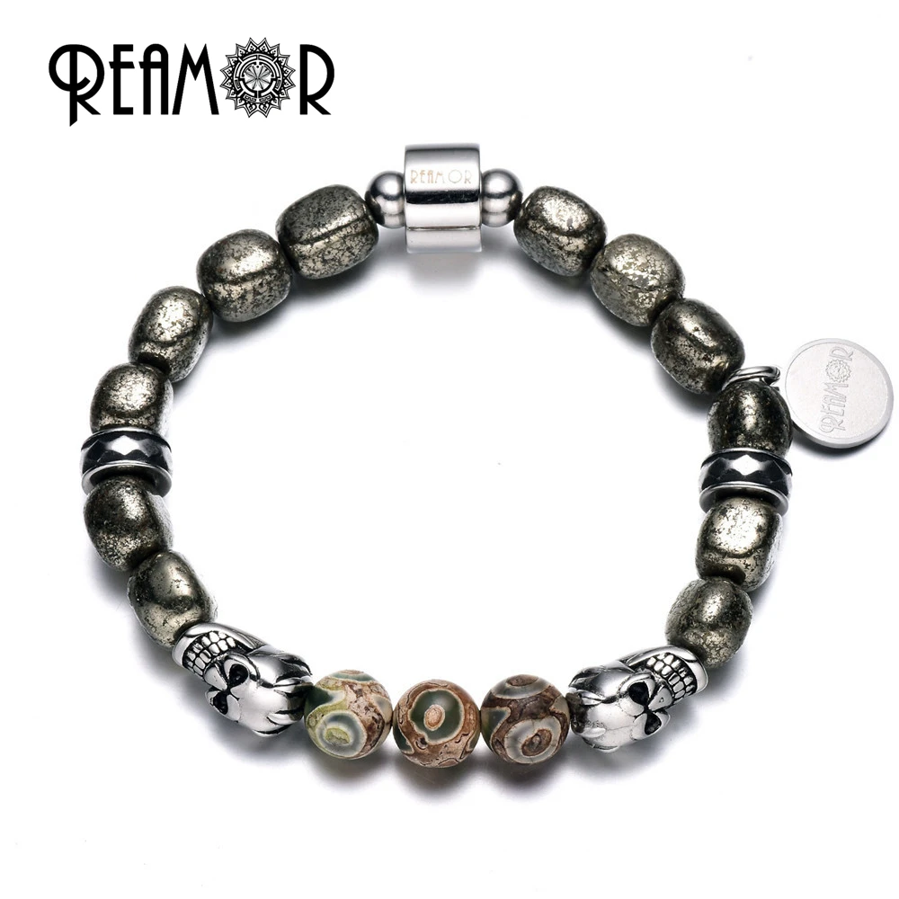 REAMOR Iron Pyrite Natural Stones Bracelet 316l Stainless Steel Skull Head Bead Energetic Bracelets For Men 2020 Fashion Jewelry
REAMOR Iron Pyrite Natural Stones Bracelet 316l Stainless Steel Skull Head Bead Energetic Bracelets For Men 2020 Fashion Jewelry