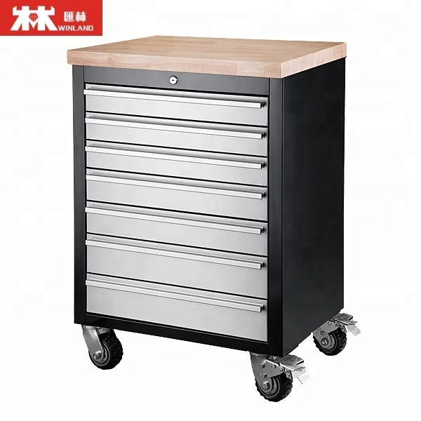 Stainless Steel Tool Cabinet With Rubber Timber Caster Trolley 7