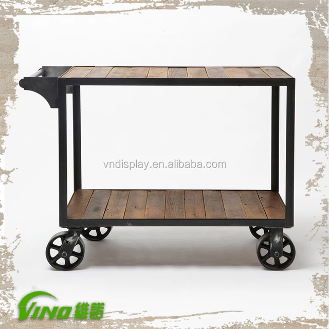 old style wooden cart for display with metal wheel display cart