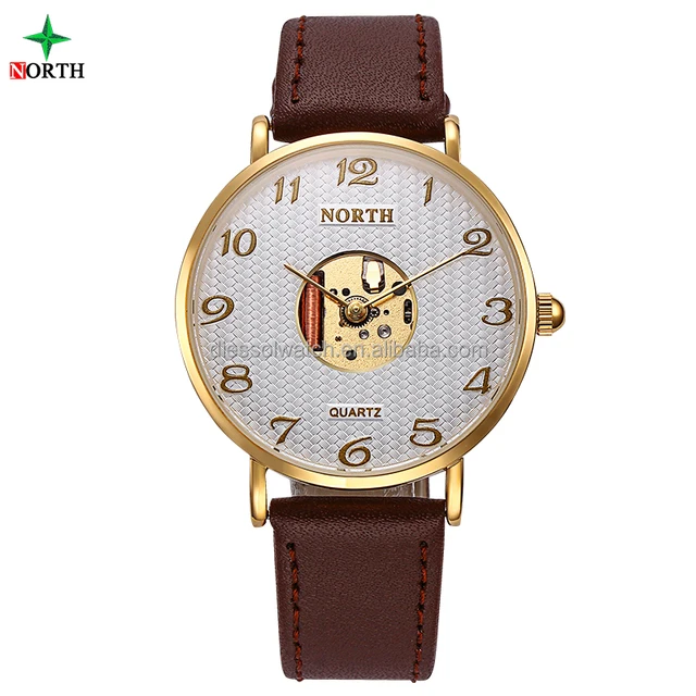 leather band gold plated description of wrist watch