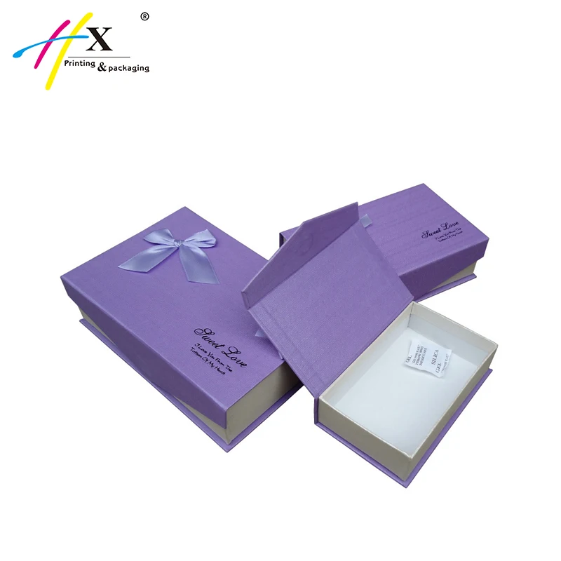 noble purple printed rigid cardboard ribbon gift box with