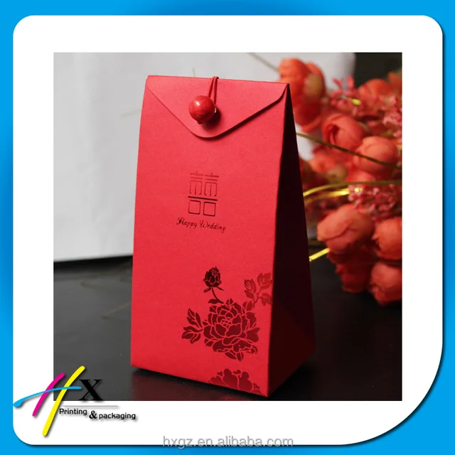 luxury top quality paper made red wedding gift pouch bag candy