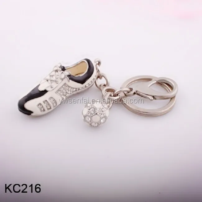 Fashion jewelry metal silver plated enamel rhinestone mini tennis shoes with ball charms keychain