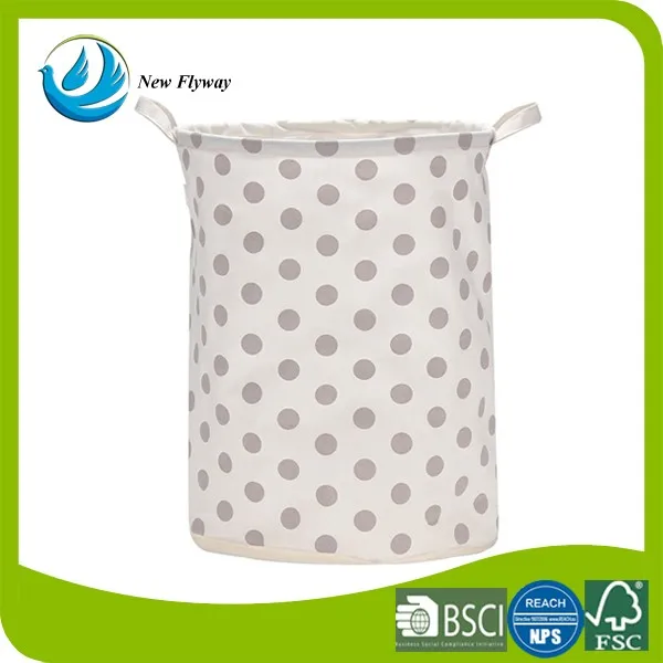 folding ramie cotton fabric laundry hamper with grey dot design