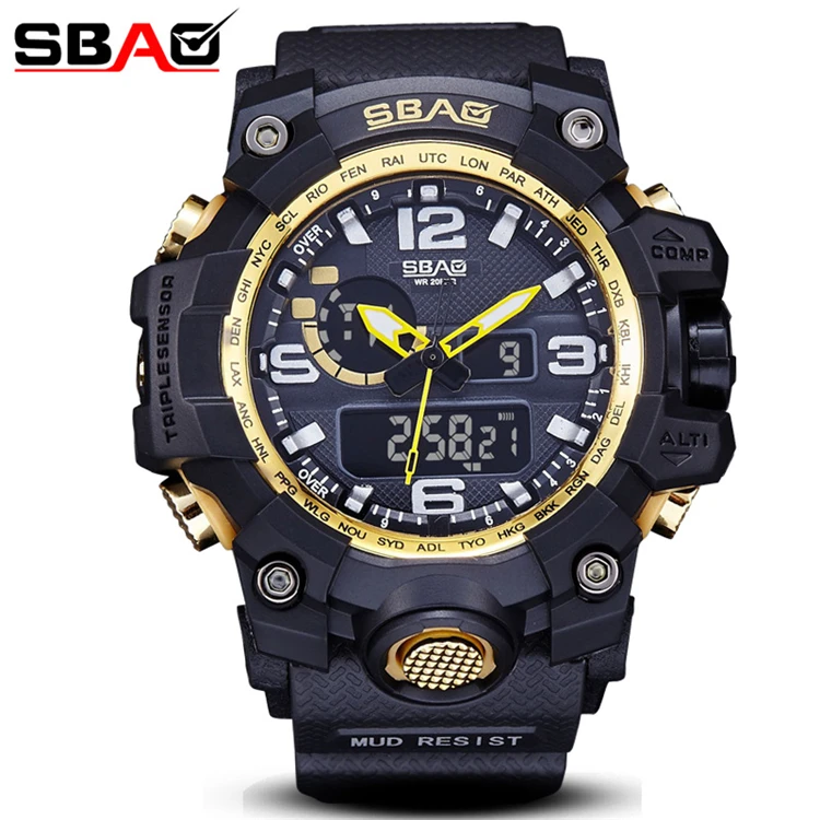 

SBAO S-8005-2 Military Watches Army Men's Wristwatch LED Quartz Watch Digital Dual Time Men Clock reloj hombre Sport Watch Army