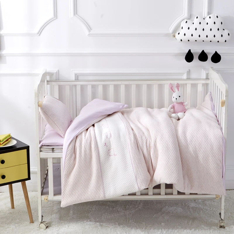 Pink Solid Color 7pcs Baby Bedding Set For Crib Newborn Baby Bed