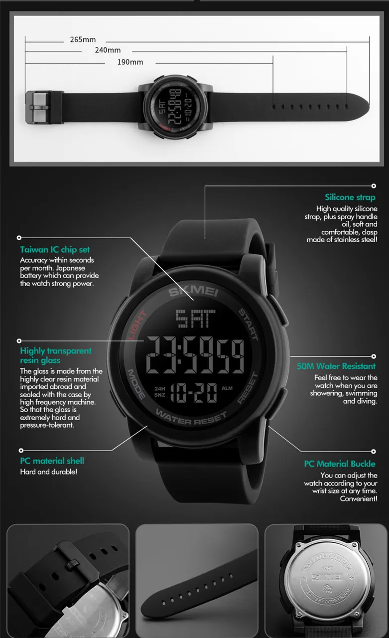 Skmei men instruction manual silicone unique digital wrist watch