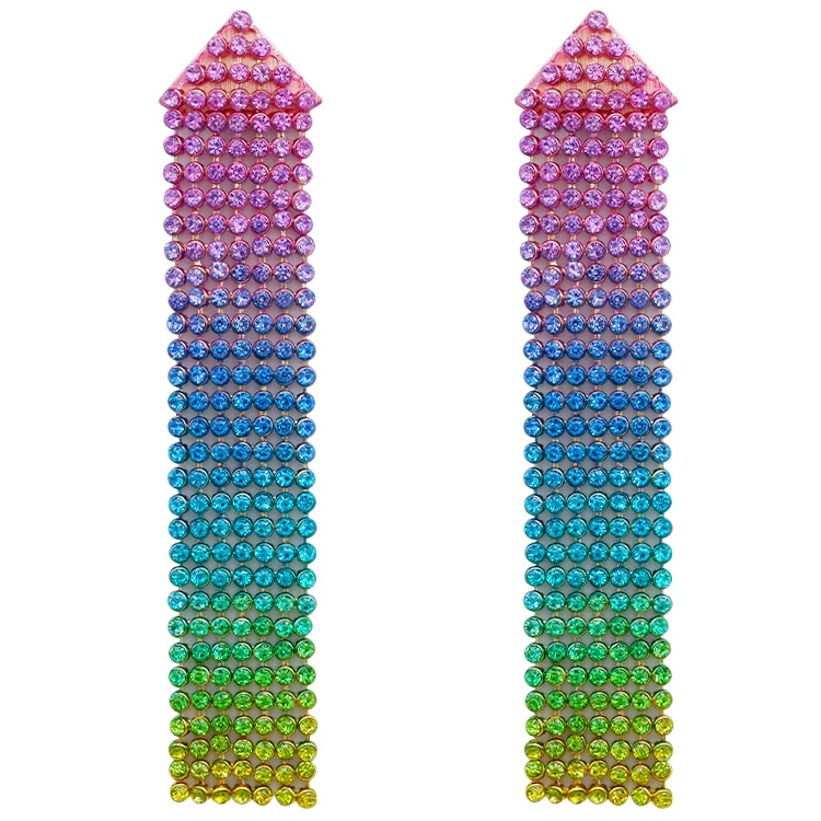New design Fashion colourful crystal cubic zircon Long cup chain rainbow earrings, Picture
New design Fashion colourful crystal cubic zircon Long cup chain rainbow earrings, Picture