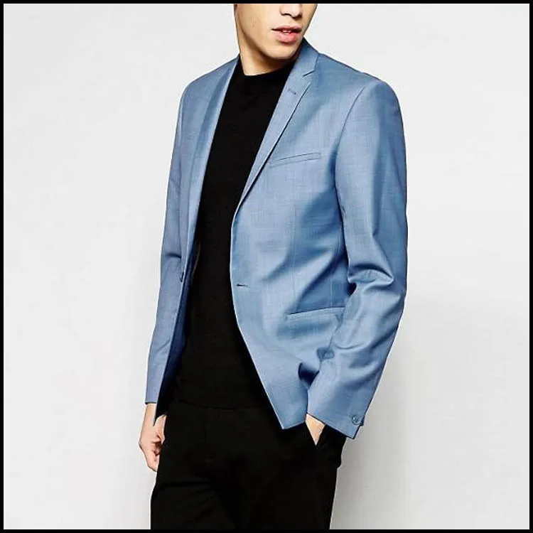 Newest Design Formal Dress Black Blazer Royal Blue Tri Tailored Suit