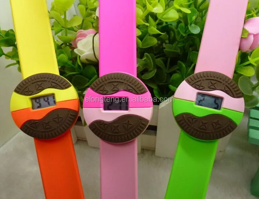 silicone digital water resistant slap wristband watch with oreo