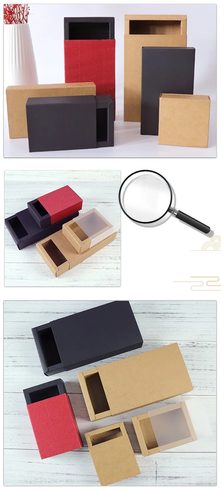 cardboard black white kraft paper foldable sliding drawer gift
