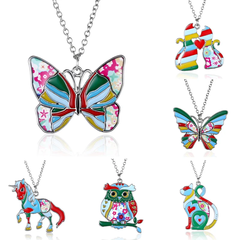 Fashion Charm Alloy Rainbow Color Girls Enamel Animals Butterfly Cat Elephant Owl Unicorn Pendant Necklace For Kids
Fashion Charm Alloy Rainbow Color Girls Enamel Animals Butterfly Cat Elephant Owl Unicorn Pendant Necklace For Kids